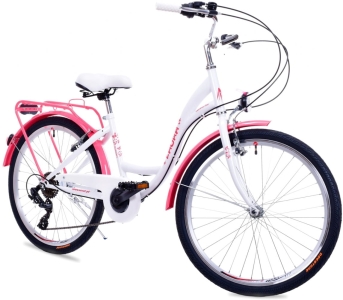 Rower Miejski Dziewczęcy NEEXT LAURA 24" 6 biegowy Shimano BIAŁO RÓŻOWY
