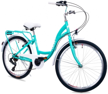 Rower Miejski Dziewczęcy NEEXT LAURA 24" 6 biegowy Shimano LAZUROWO  BIAŁY