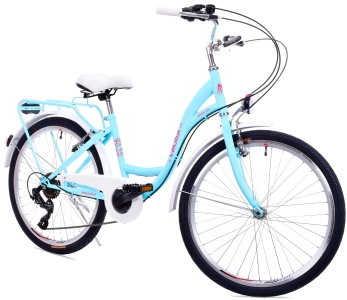 Rower Miejski Dziewczęcy NEEXT LAURA 24" 6 biegowy Shimano BŁĘKITNO  BIAŁY