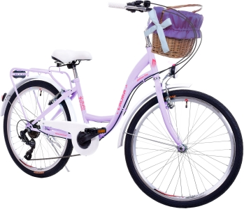 Rower Miejski Dziewczęcy NEEXT LAURA 24" 6 biegowy Shimano LILIOWO BIAŁY prezent  na komunię