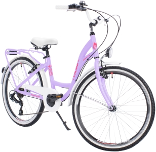 Rower Miejski Dziewczęcy NEEXT LAURA 24" Aluminiowy 6 biegowy Shimano LILIOWO BIAŁY prezent  na komunię 