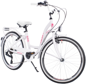 Rower Miejski Dziewczęcy NEEXT LAURA 24" Aluminiowy 6 biegowy Shimano LILIOWO BIAŁY prezent  na komunię